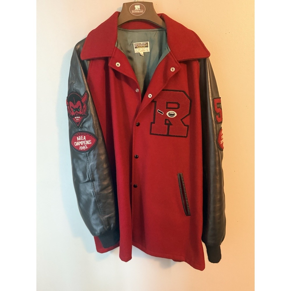 Warner Robins Demons 1982 Region Champs Leather & Wool Letterman's Jacket SZ 46